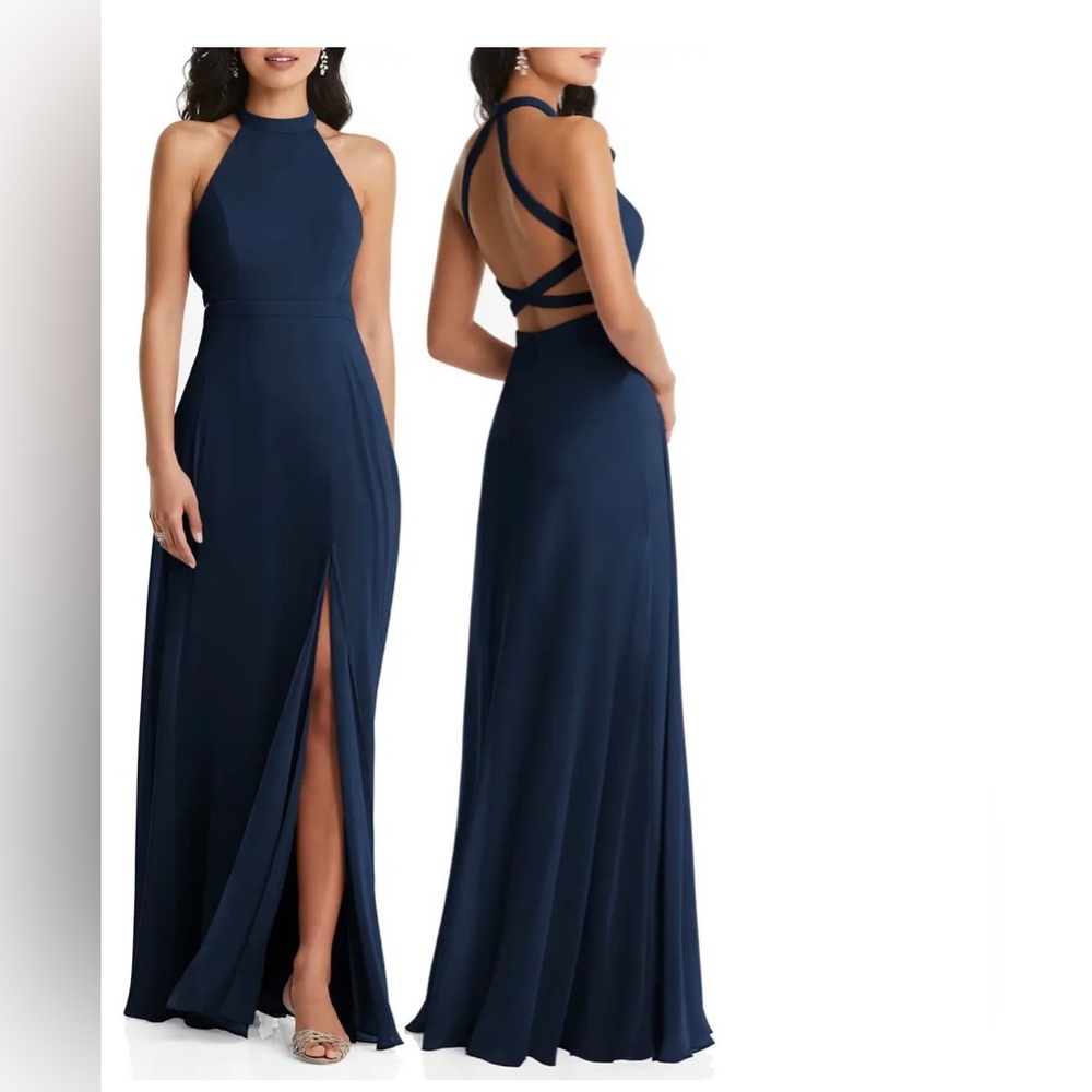 Dessy Halter Neck Open Back Dress